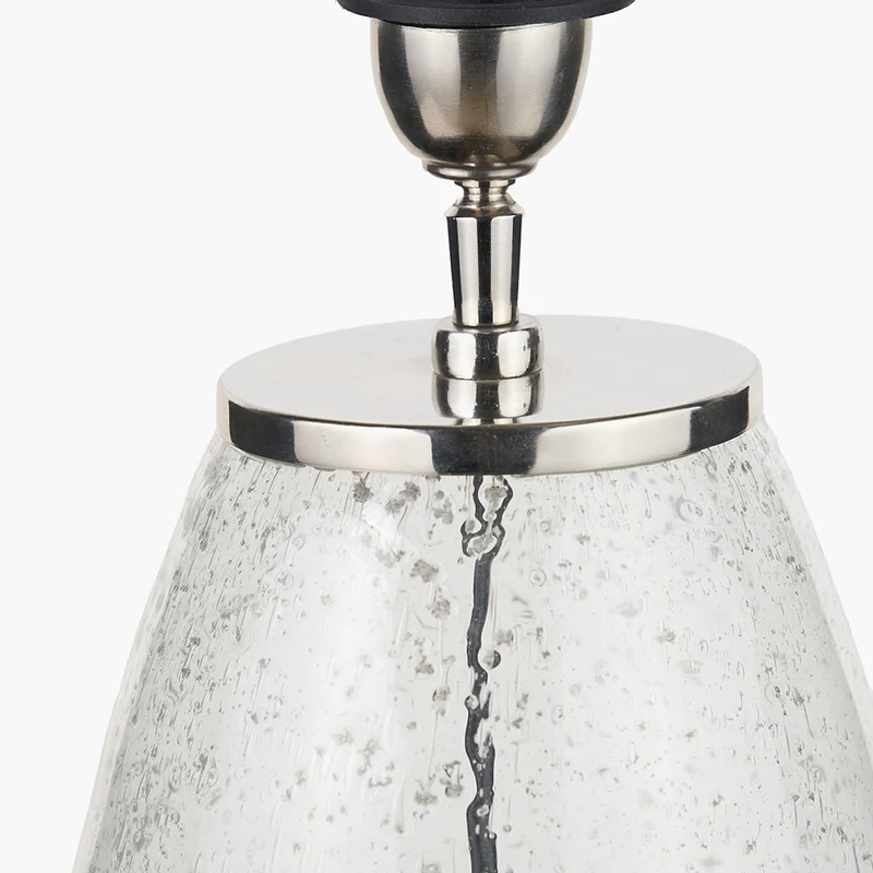 Elysia Bubble Glass and Silver Metal Table Lamp Base with Lino 40cm Grey Self Lined Linen Cylinder Lampshade