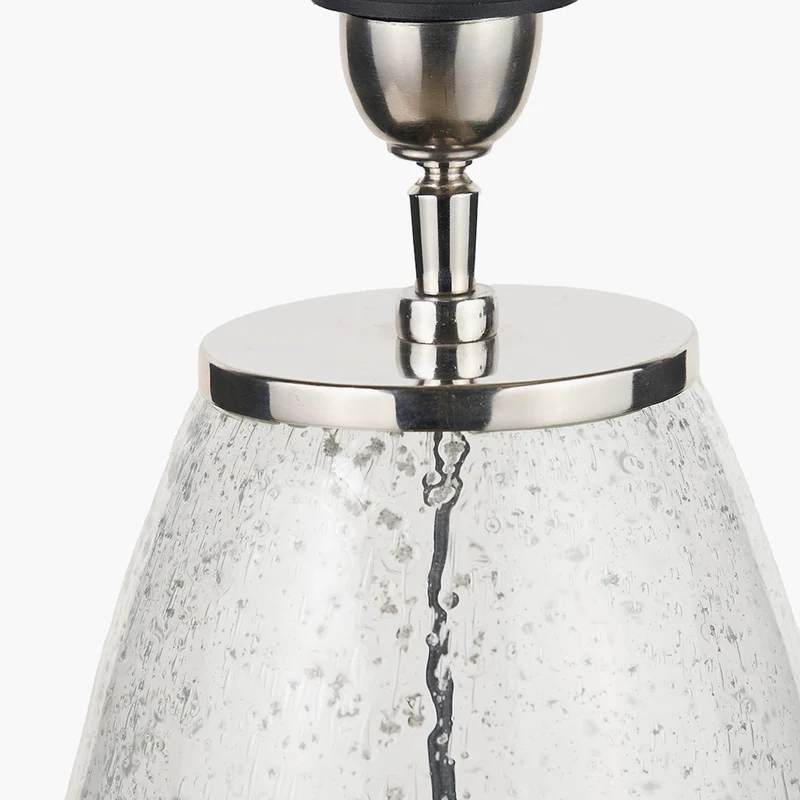 Elysia Bubble Glass and Silver Metal Table Lamp Base with Lino 40cm Black Self Lined Linen Cylinder Lampshade