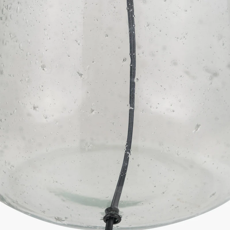 Elysia Bubble Glass and Silver Metal Table Lamp Base with Lino 40cm Black Self Lined Linen Cylinder Lampshade