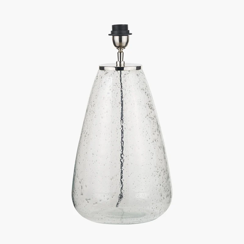 Elysia Bubble Glass and Silver Metal Table Lamp Base with Edward 40cm Pistachio Green Linen Cylinder Lampshade