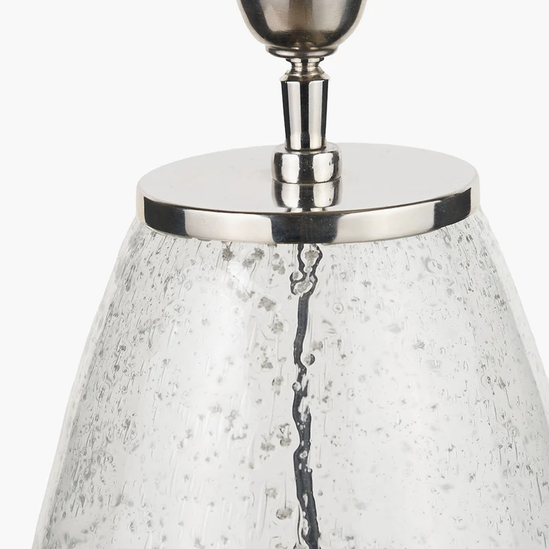 Elysia Bubble Glass and Silver Metal Table Lamp Base with Edward 40cm Pistachio Green Linen Cylinder Lampshade