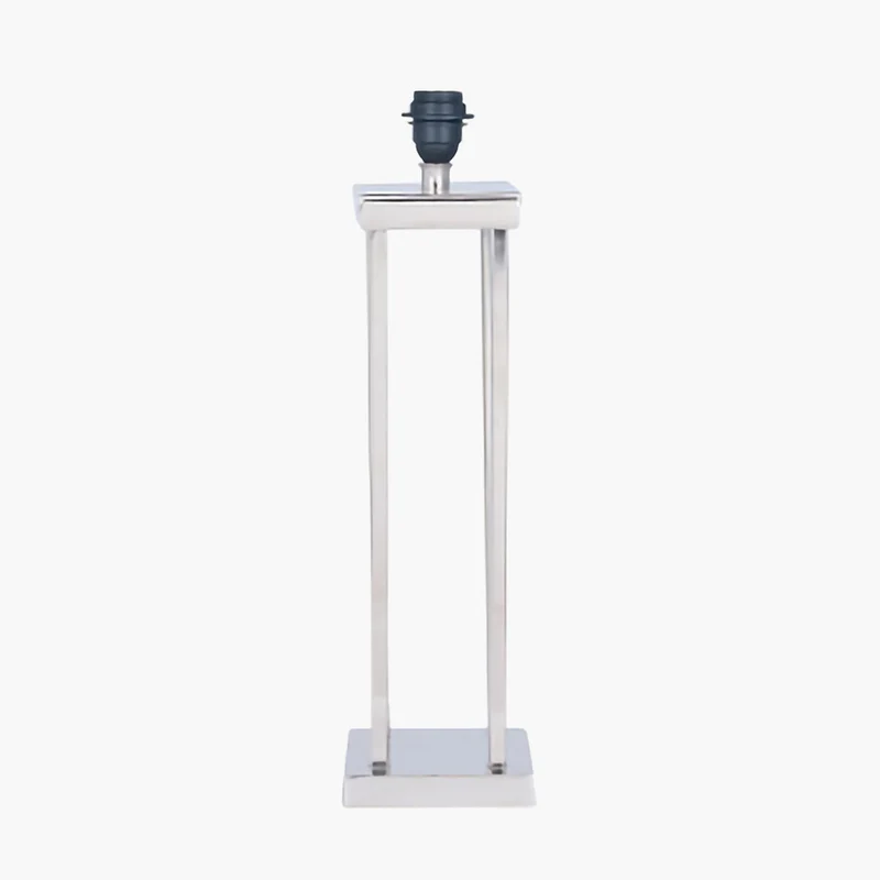 Langston Nickel Metal Column Table Lamp Base with Lino 40cm Black Self Lined Linen Cylinder Lampshade