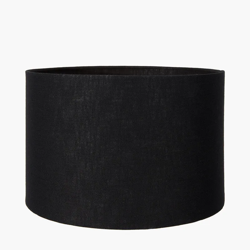 Langston Nickel Metal Column Table Lamp Base with Lino 40cm Black Self Lined Linen Cylinder Lampshade
