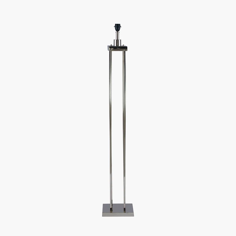 Langston Nickel Metal Column Floor Lamp Base with Lino 45cm Cinnamon Self Lined Linen Cylinder Lampshade