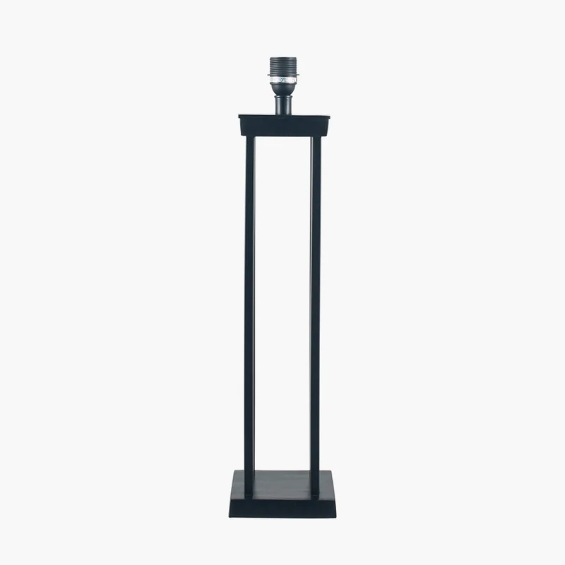 Langston Matt Black Metal Column Table Lamp Base with Stellan 40cm Green Slubbed Silk Mix Gold Lined Cylinder Lampshade