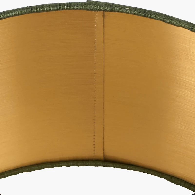 Langston Matt Black Metal Column Table Lamp Base with Stellan 40cm Green Slubbed Silk Mix Gold Lined Cylinder Lampshade