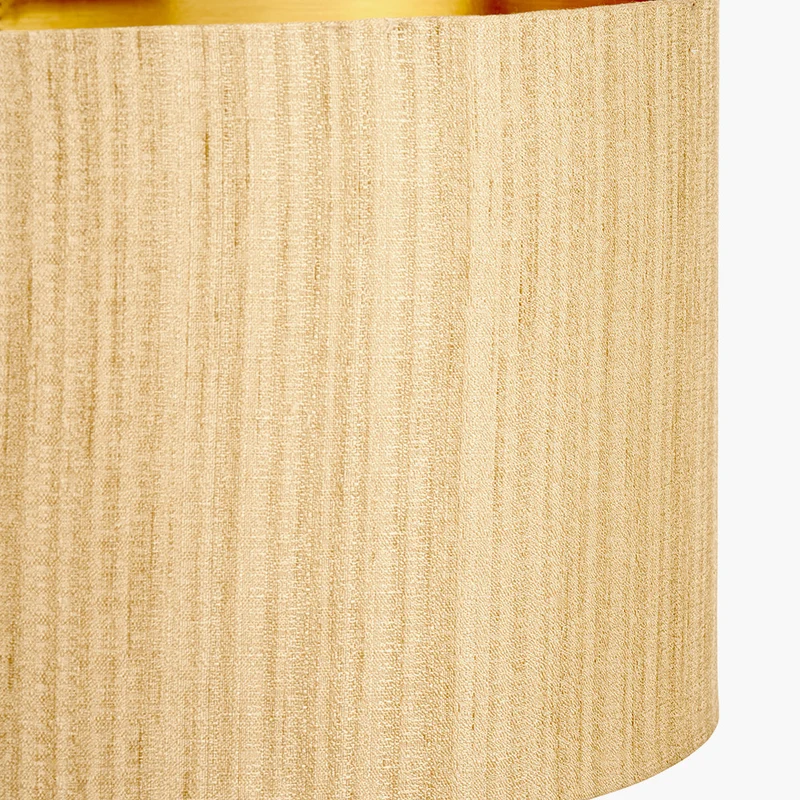 Langston Matt Black Metal Column Table Lamp Base with Stellan 40cm Gold Slubbed Silk Mix Gold Lined Cylinder Lampshade