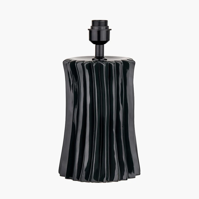 Devony Black Pleated Ceramic Table Lamp Base with Lino 35cm Black Self Lined Linen Cylinder Lampshade