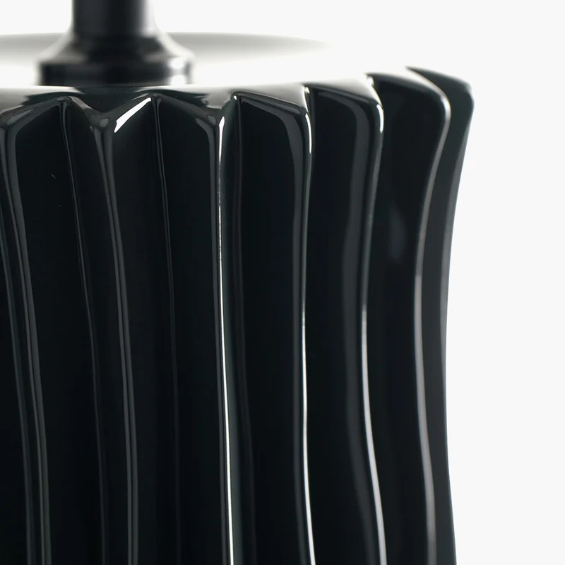 Devony Black Pleated Ceramic Table Lamp Base with Lino 35cm Black Self Lined Linen Cylinder Lampshade
