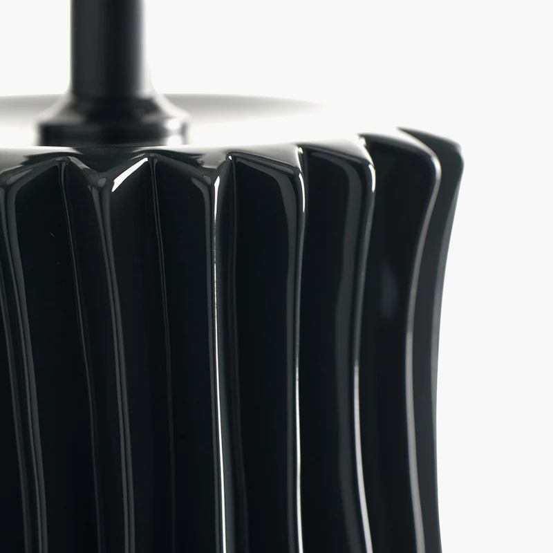 Devony Black Pleated Ceramic Table Lamp Base with Edward 35cm Natural Linen Cylinder Lampshade