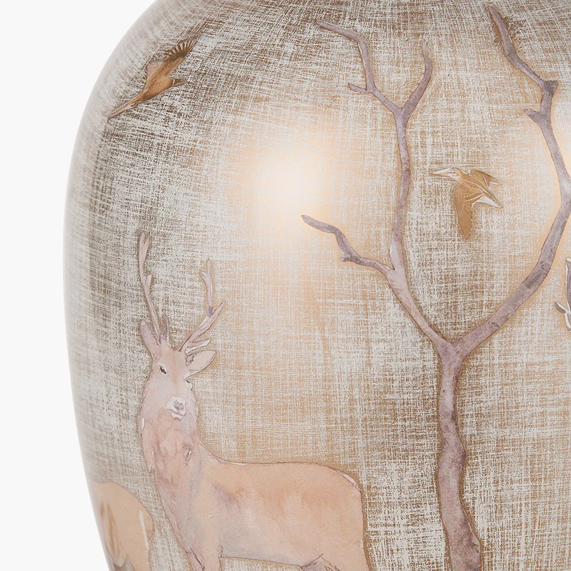 Deer Medium Glass Table Lamp Base with Milos 35cm Natural Linen Tapered Lampshade