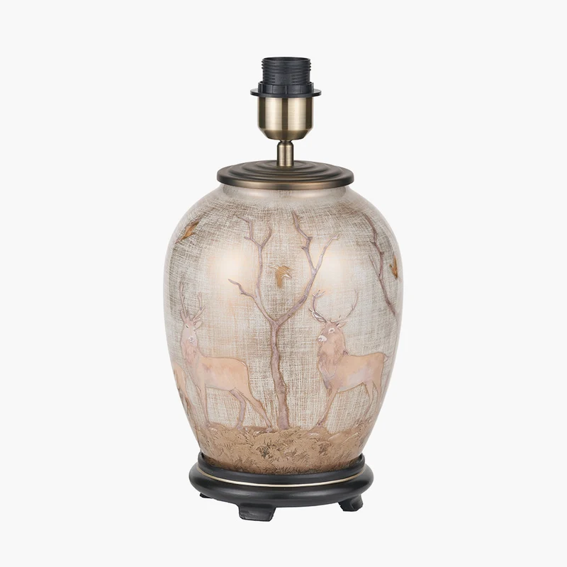 Deer Medium Glass Table Lamp Base with Lyndon 35cm Ivory Silk Mix Knife Pleat Tapered Lampshade