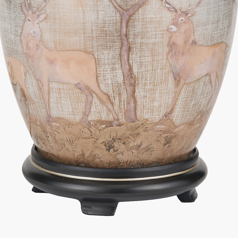Deer Medium Glass Table Lamp Base with Lyndon 35cm Ivory Silk Mix Knife Pleat Tapered Lampshade