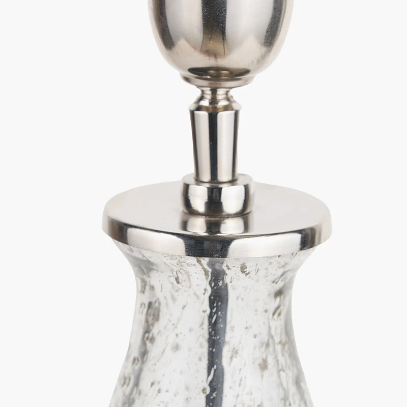 Elysia Bubble Glass and Silver Metal Curved Table Lamp Base with Lino 40cm Black Self Lined Linen Cylinder Lampshade