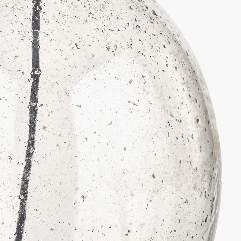 Elysia Bubble Glass and Silver Metal Curved Table Lamp Base with Lino 40cm Black Self Lined Linen Cylinder Lampshade