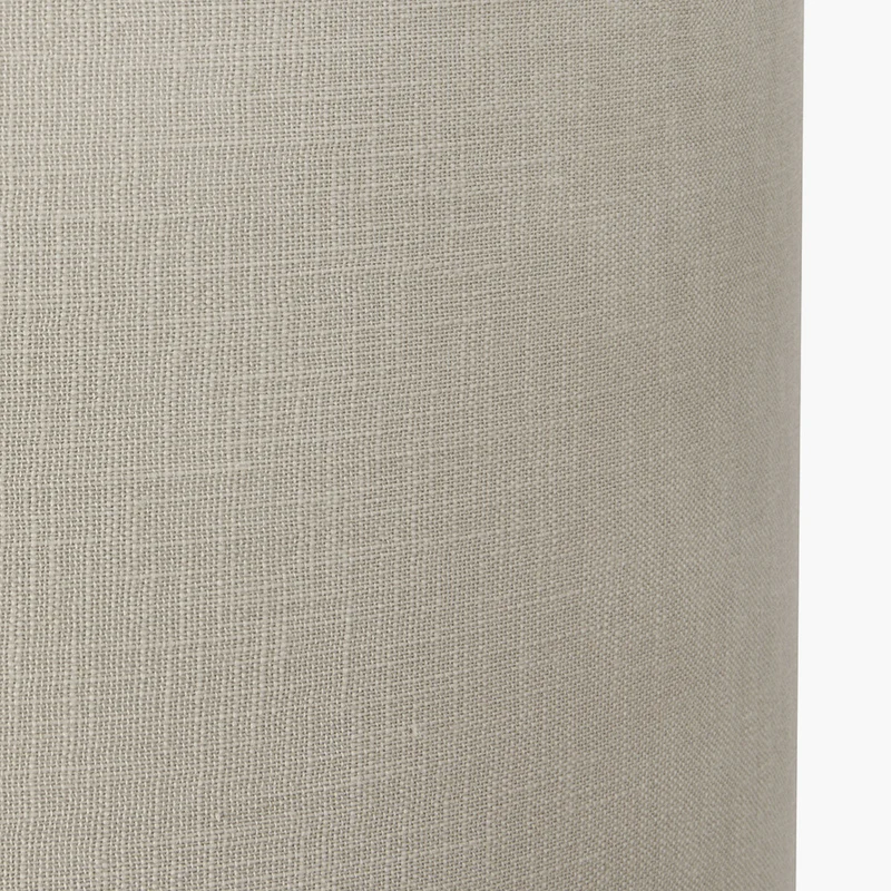 Langston Matt Black Metal Column Table Lamp Base with Lino 40cm Grey Self Lined Linen Cylinder Lampshade