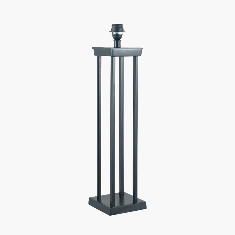 Langston Matt Black Metal Column Table Lamp Base with Edward 40cm Natural Linen Cylinder Lampshade