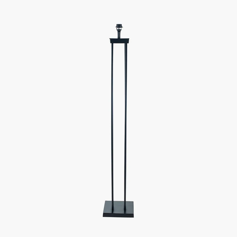 Langston Matt Black Metal Column Floor Lamp Base with Stellan 45cm Green Slubbed Silk Mix Gold Lined Cylinder Lampshade