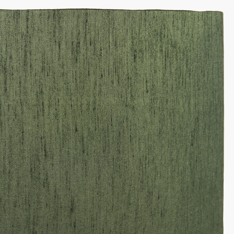 Langston Matt Black Metal Column Floor Lamp Base with Stellan 45cm Green Slubbed Silk Mix Gold Lined Cylinder Lampshade