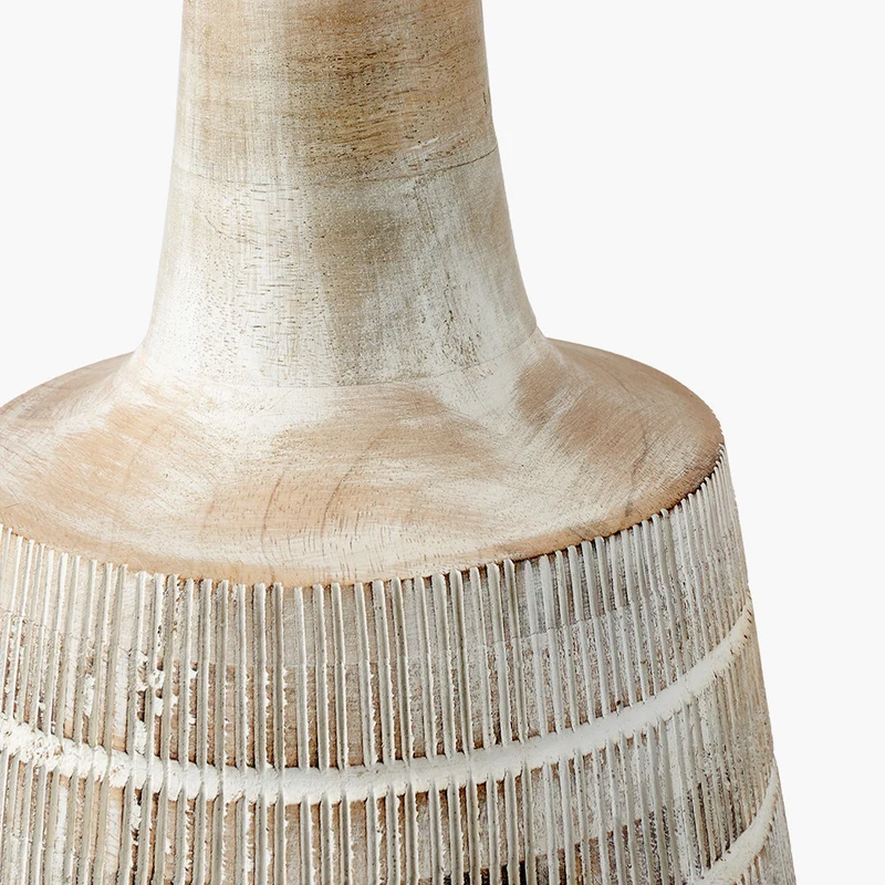 Dambula White Wash Wood Textured Tall Neck Table Lamp Base with Lino 40cm White Self Lined Linen Cylinder Lampshade