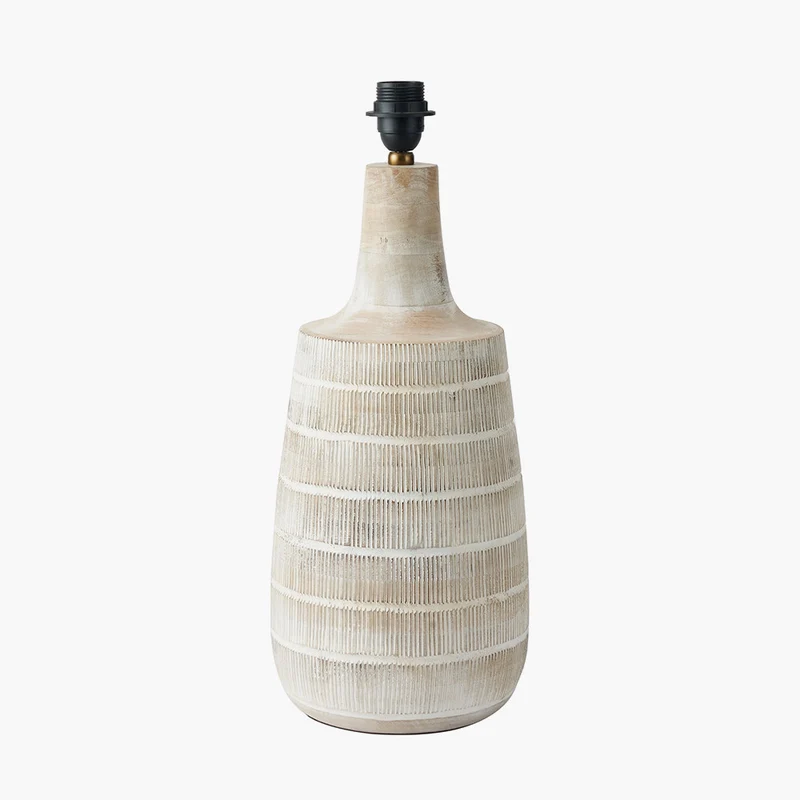 Dambula White Wash Wood Textured Tall Neck Table Lamp Base with Issa Natural Rope 40cm Cylinder Lampshade
