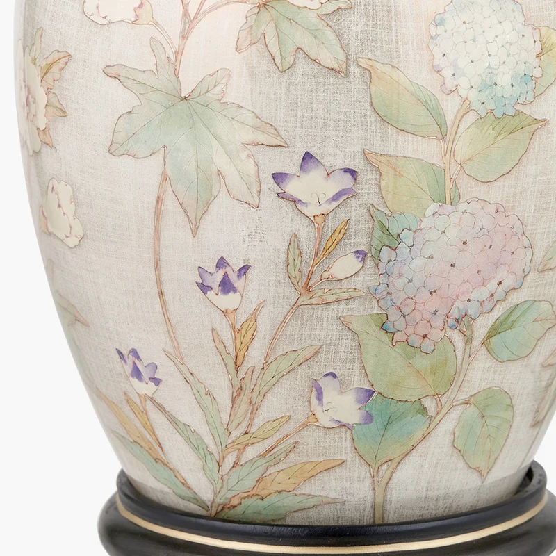 Daikon Flower Medium Glass Table Lamp Base with Quinn 35cm Slubby Hopsack Cylinder Shade