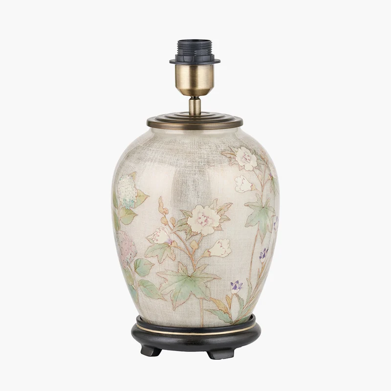 Daikon Flower Medium Glass Table Lamp Base with Henry 35cm Taupe Handloom Cylinder Lampshade