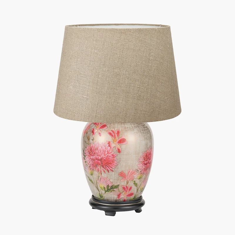 Dahlia Alstroemeria Medium Glass Lamp Base with Milos 35cm Natural Linen Tapered Lampshade