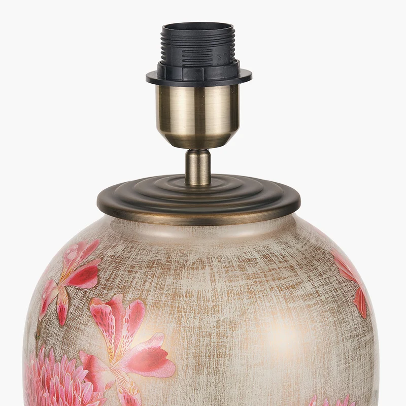 Dahlia Alstroemeria Medium Glass Lamp Base with Milos 35cm Natural Linen Tapered Lampshade