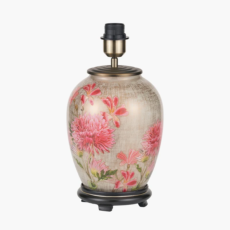 Dahlia Alstroemeria Medium Glass Lamp Base with Edward 35cm Natural Linen Cylinder Lampshade