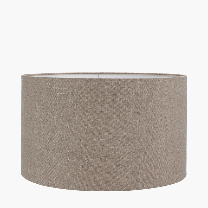 Langston Matt Black Metal Column Floor Lamp Base with Edward 45cm Natural Linen Cylinder Lampshade