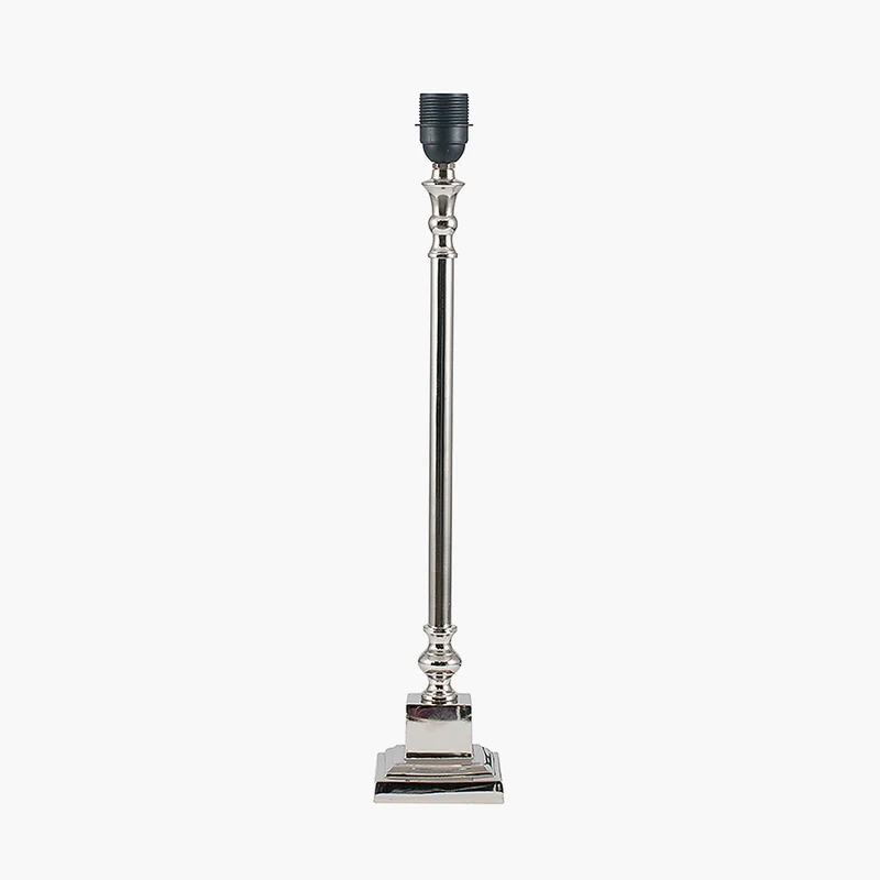 Claudius Nickel Metal Stick Table Lamp Base with Henry 30cm White Handloom Cylinder Lampshade