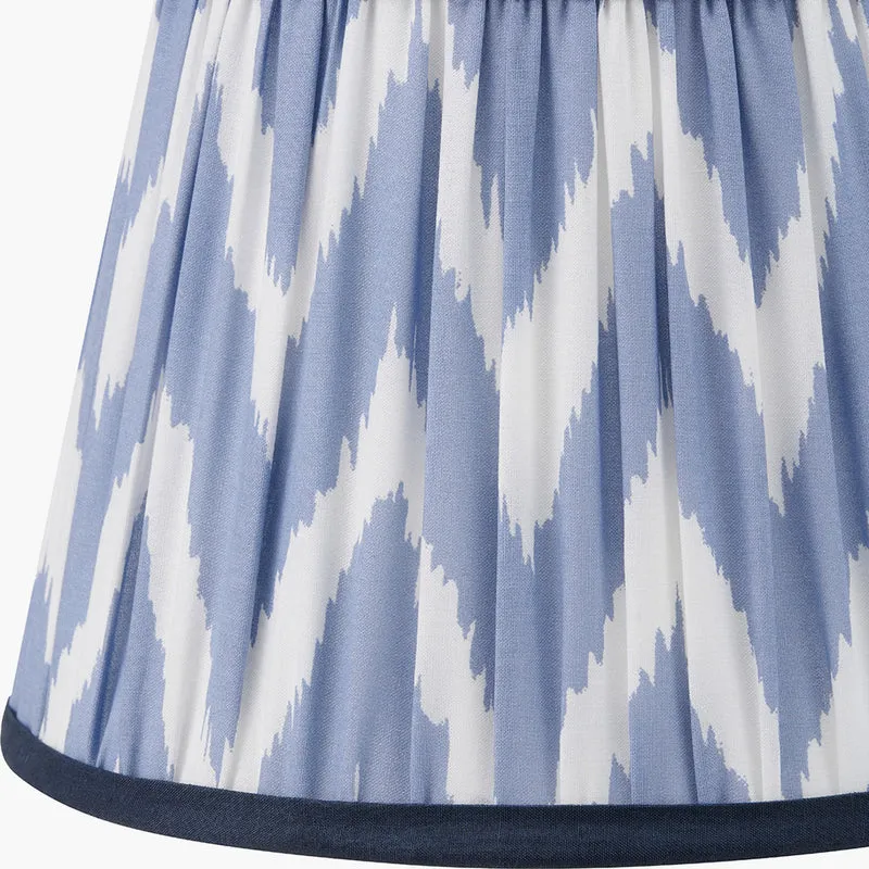 Claudius Gold Metal Stick Table Lamp Base with Kamilah 30cm Blue Chevron Patterned Mushroom Pleat Tapered Lamp Shade
