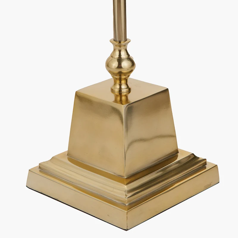 Claudius Gold Metal Stick Floor Lamp Base with Tabitha 40cm Cream Jute Scalloped Edge Tapered Lamp Shade with Contrast Binding