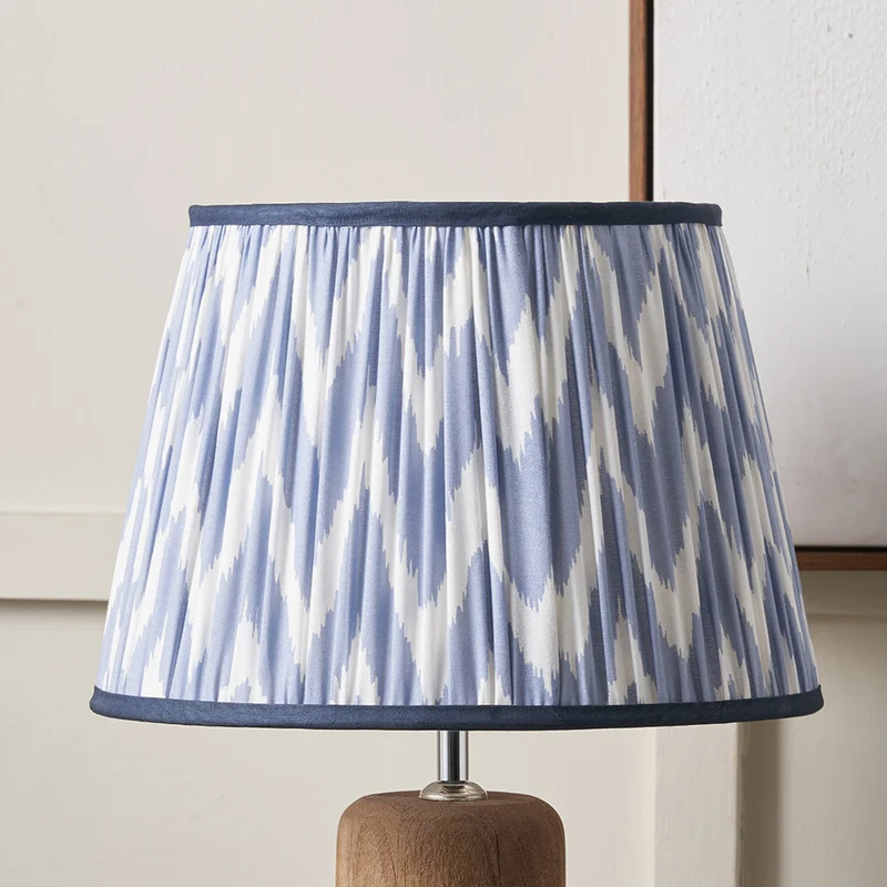 Kamilah 30cm Blue Chevron Patterned Mushroom Pleat Tapered Lampshade