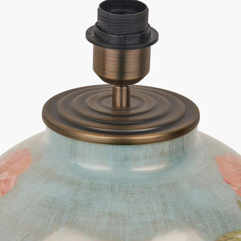 Coral Peony Large Glass Table Lamp Base with Coast 40cm Cream Calico Tapered Lampshade
