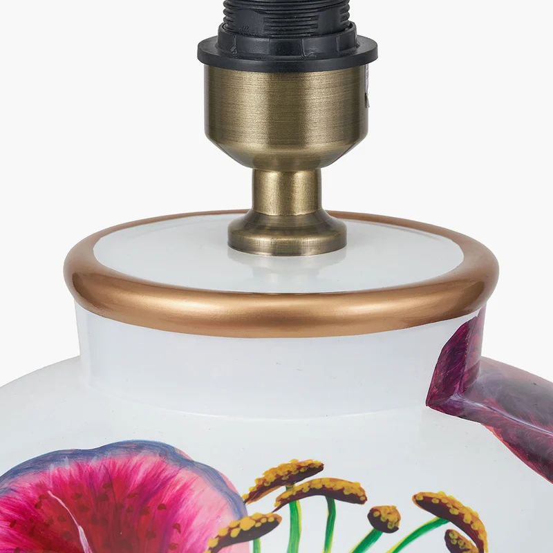 Laelia Pink Lily Ceramic Urn Table Lamp Base with Bloom 40cm White Handloom Scalloped Cylinder Lampshade