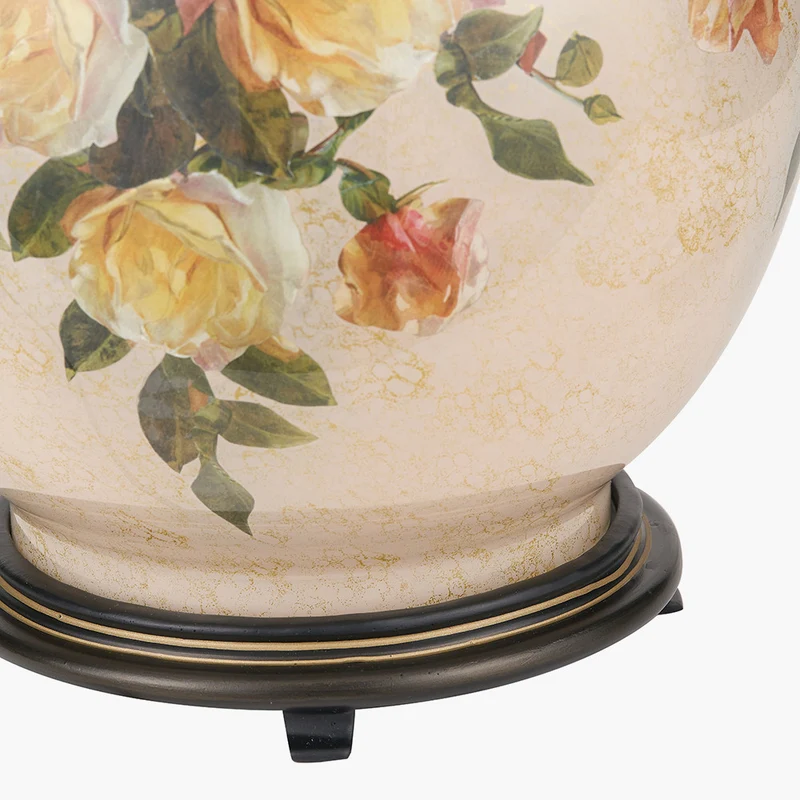 Classic Rose Large Glass Table Lamp Base with Edward 40cm Pistachio Green Linen Cylinder Lampshade