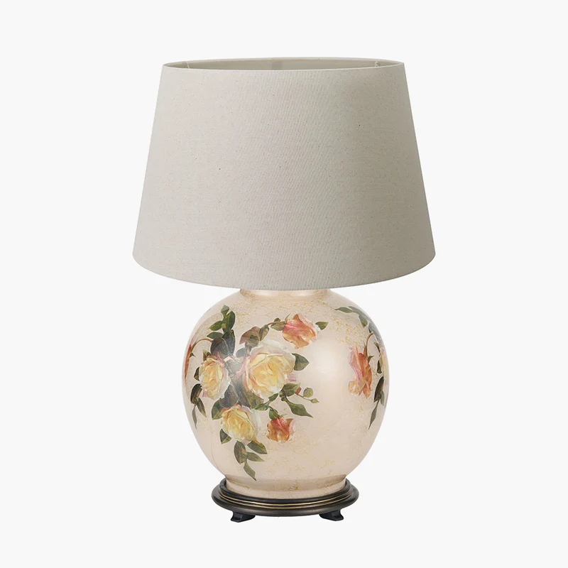 Classic Rose Large Glass Table Lamp Base with Coast 40cm Cream Calico Tapered Lampshade