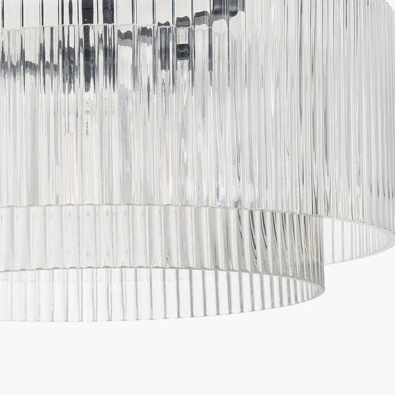Clara Ribbed Glass Black Metal Round Pendant