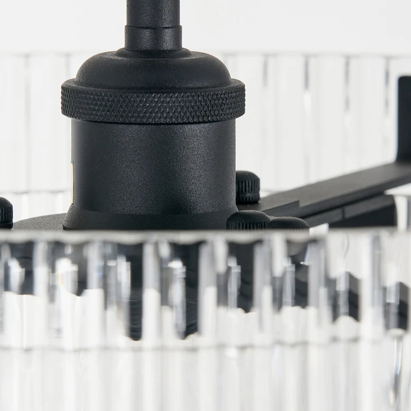 Clara Ribbed Glass Black Metal Round Pendant
