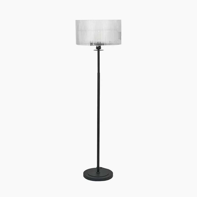 Clara Ribbed Glass Black Metal Round Floor Lamp