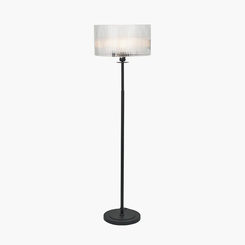 Clara Ribbed Glass Black Metal Round Floor Lamp