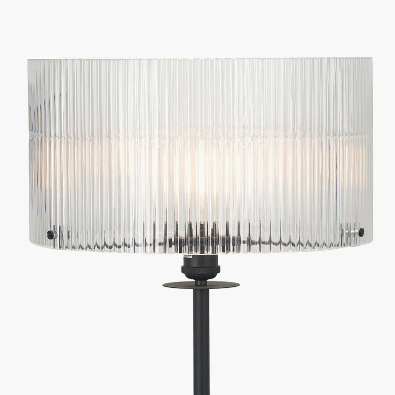 Clara Ribbed Glass Black Metal Round Floor Lamp