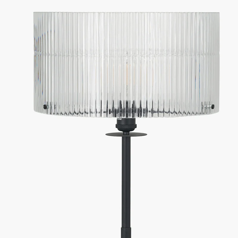 Clara Ribbed Glass Black Metal Round Floor Lamp