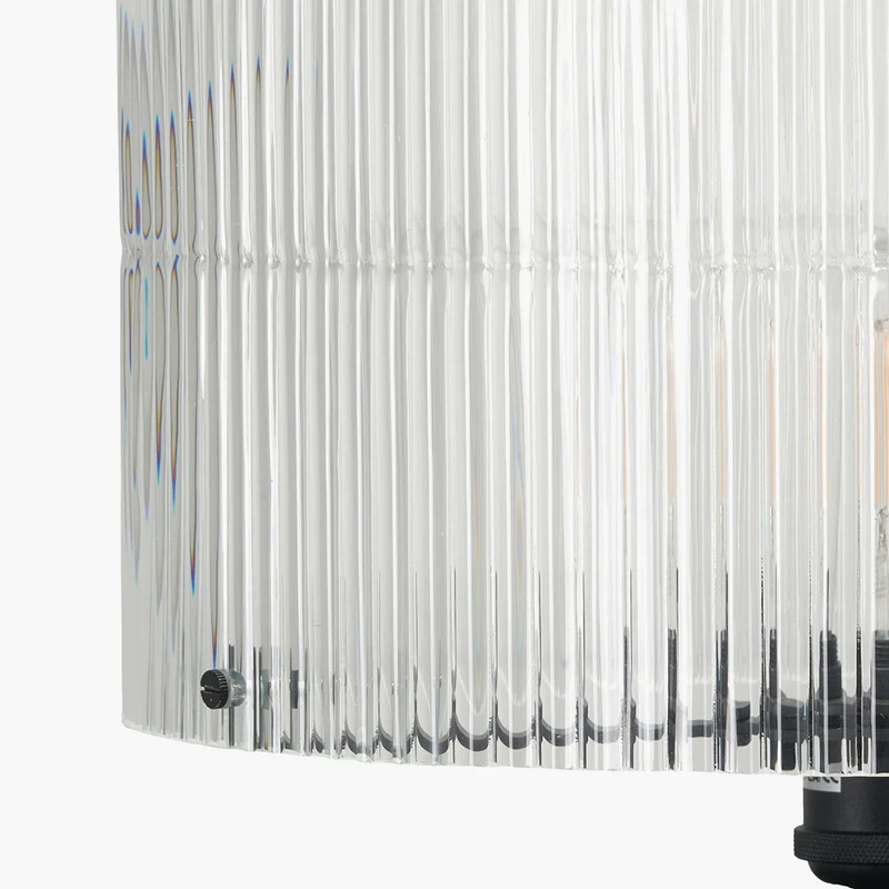 Clara Ribbed Glass Black Metal Round Floor Lamp