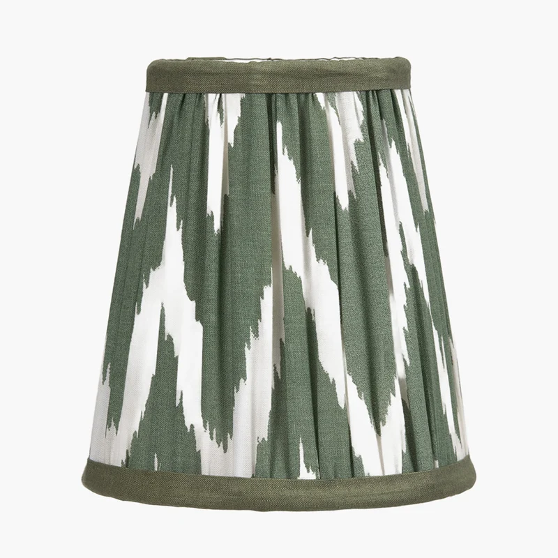 Kamilah 14cm Sage Chevron Pattered Mushroom Pleat Tall Tapered Candle Clip Lampshade