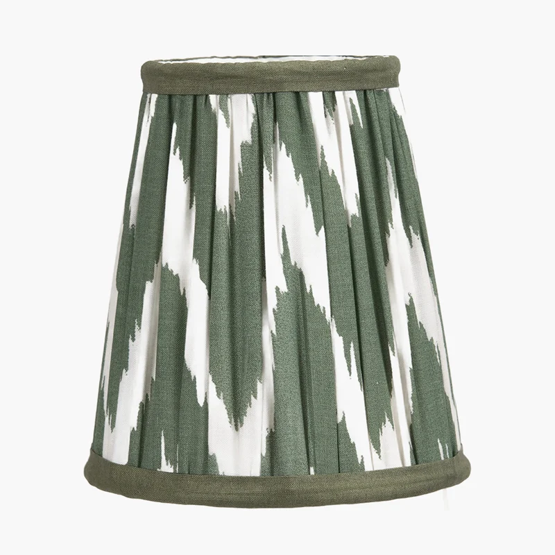 Kamilah 14cm Sage Chevron Pattered Mushroom Pleat Tall Tapered Candle Clip Lampshade