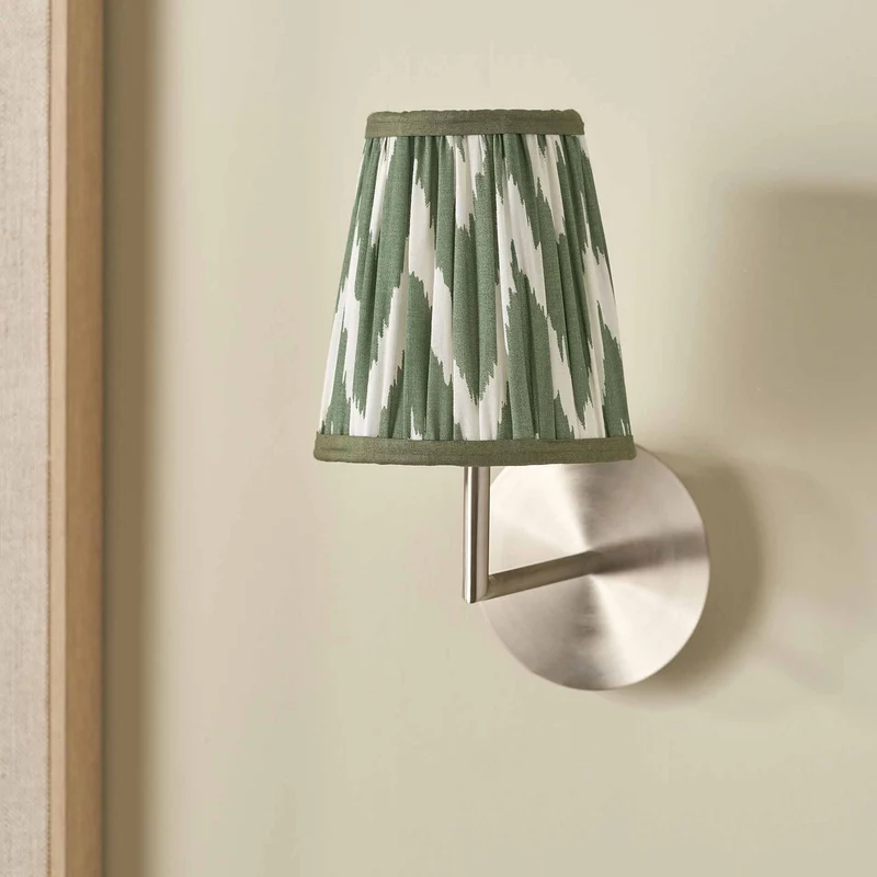 Kamilah 14cm Sage Chevron Pattered Mushroom Pleat Tall Tapered Candle Clip Lampshade