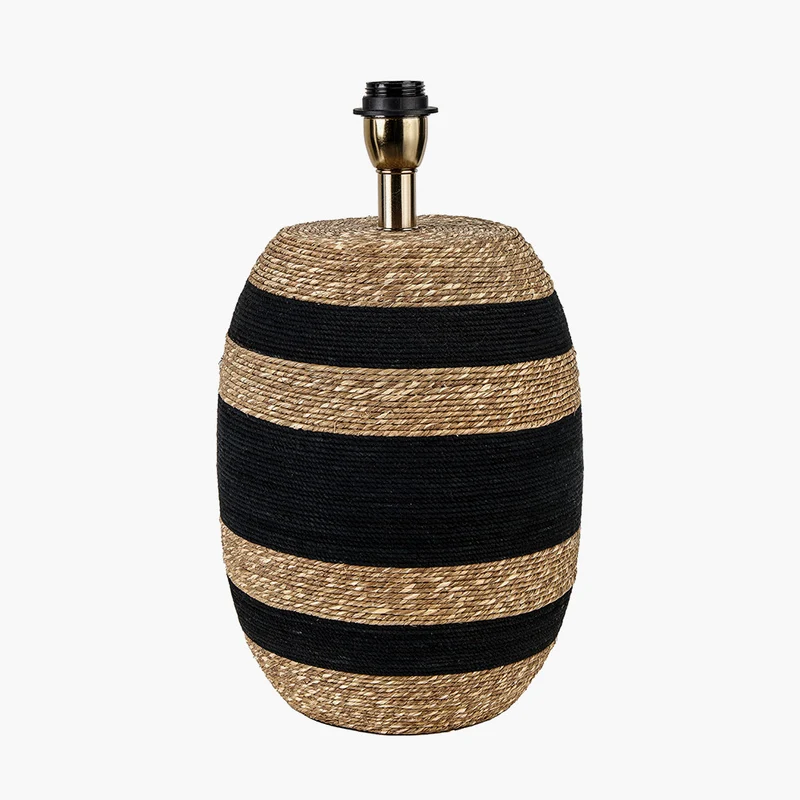 Kalutara Black and Natural Sea Grass Tall Table Lamp Base with Lino 40cm White Self Lined Linen Cylinder Lampshade